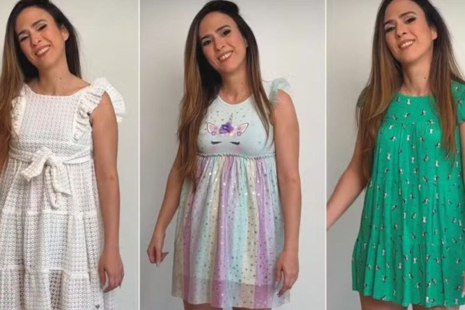 Tata Werneck usa vestidos da filha e brinca: ‘Quem vai pegar as roupas de quem?’ -  (crédito: Observatório dos Famosos)