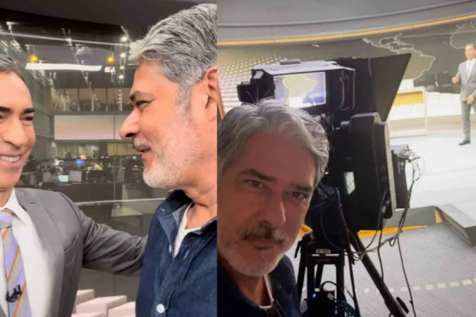 William Bonner faz visita inusitada a César Tralli nos bastidores do Jornal Hoje - (crédito: Obeservatório da TV) William Bonner faz visita inusitada a César Tralli nos bastidores do Jornal Hoje - (crédito: Obeservatório da TV)