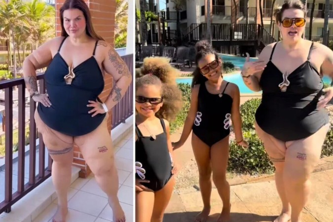 Thais Carla combina maiô com as filhas após perder de 72 kg -  (crédito: Observatório dos Famosos)