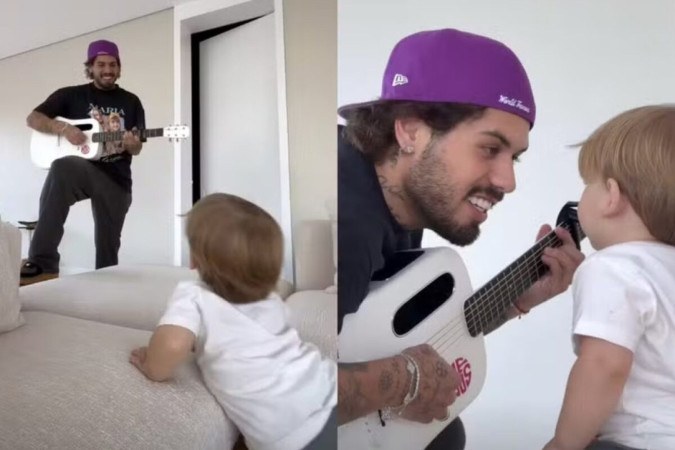 Zé Felipe canta para o filho e reação dele surpreende -  (crédito: Observatório dos Famosos)