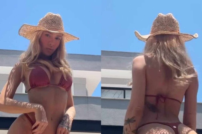 Karoline Lima exibe frente e verso usando biquíni fio-dental e faz clima esquentar nas redes sociais -  (crédito: Observatório dos Famosos)