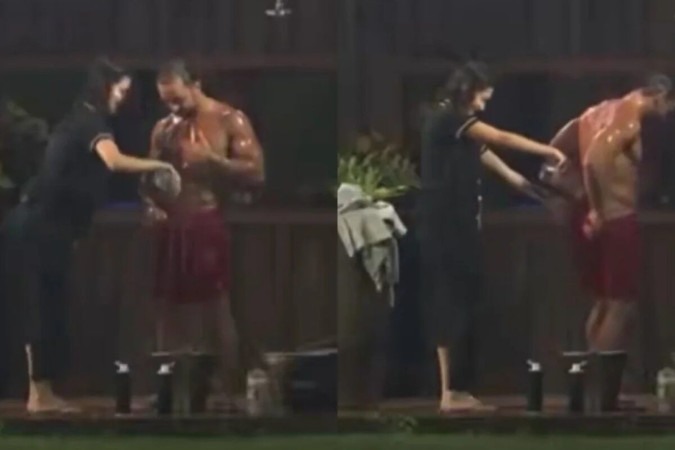 A Fazenda 17: Duda lava partes íntimas de Mesquita; vídeo -  (crédito: Observatório dos Famosos)