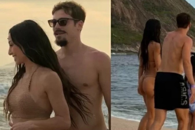 De biquíni fio-dental nude, Sabrina Sato curte praia em família -  (crédito: Observatório dos Famosos)