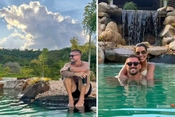 Rico! Ex-BBB Arthur Picoli constrói ‘praia’ particular em sítio -  (crédito: Observatório dos Famosos)