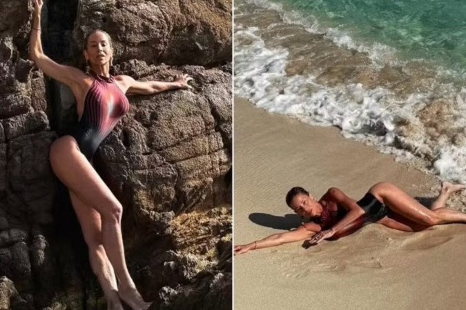 Após tirar fotos de maiô na praia, Danielle Winits recebe críticas -  (crédito: Observatório dos Famosos)