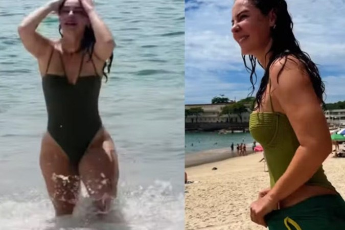 De maiô, Paolla Oliveira surge curtindo a praia: ‘É quase Carnaval’ -  (crédito: Observatório dos Famosos)