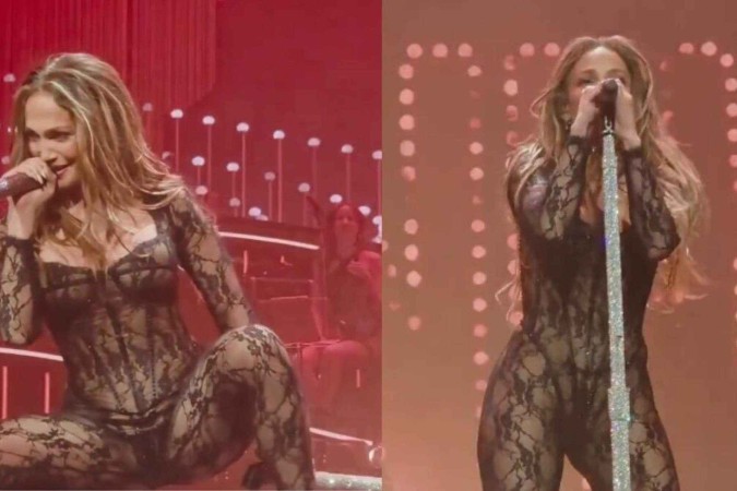 Jennifer Lopez causa com look transparente em show e rebate críticas -  (crédito: Observatório dos Famosos)