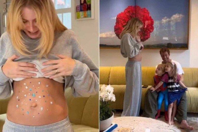 Isabella Scherer anuncia aos gêmeos sexo do bebê que está esperando -  (crédito: Observatório dos Famosos)