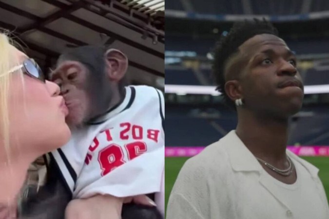 Vídeo de Virginia beijando macaco em Dubai gera polêmica e ataques racistas contra Vini Jr. -  (crédito: Observatório dos Famosos)