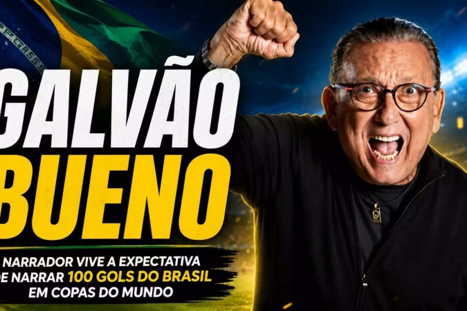 Galvão Bueno vive expectativa de narrar o 100º gol do Brasil em Copas do Mundo -  (crédito: Obeservatório da TV)